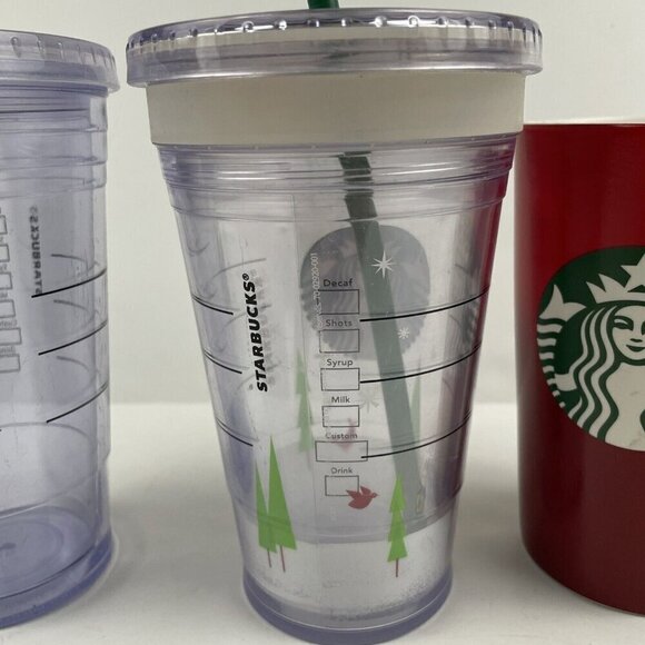 Starbucks 16oz (2) Cold Cup Tumbler (1) Ceramic Mug Holiday Lot Of 3 Logo - Picture 6 of 11